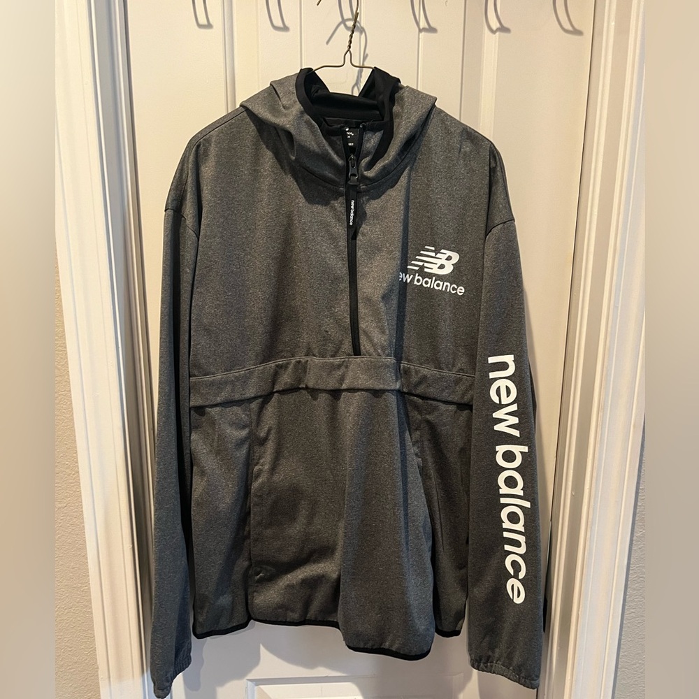 New Balance Men's Gray Hooded Zip Sweatshirt with Sleeve Logo